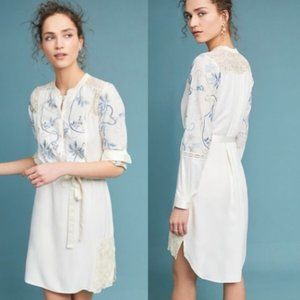 Anthropologie Tiny Amarante Embroidered Shirtdress